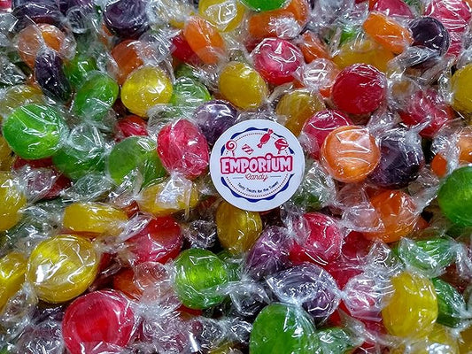 Assorted Flavored Fruit Buttons - 4 lbs of Individually Wrapped Assorted Fresh Sweet Strawberry Orange Grape Raspberry Lemon Sour Apple Bulk Candy