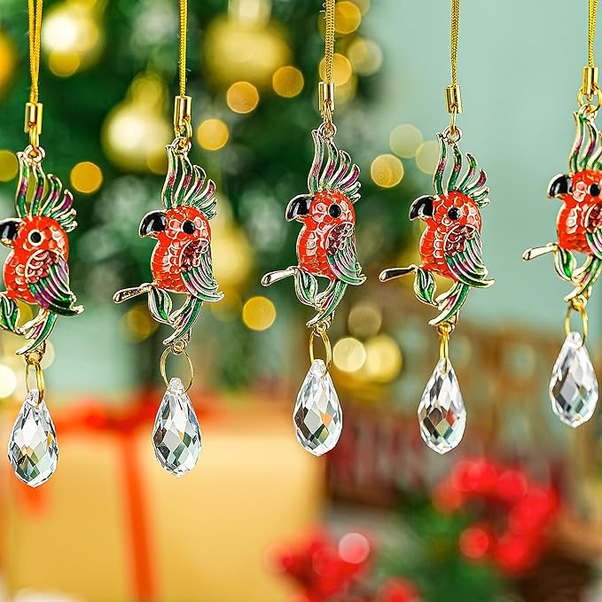 H&D HYALINE & DORA 6Pcs Parrot Ornament Parrot Christmas Tree Decor Birds Lovers Gift Crystal Ornament Christmas Window Party Decorations