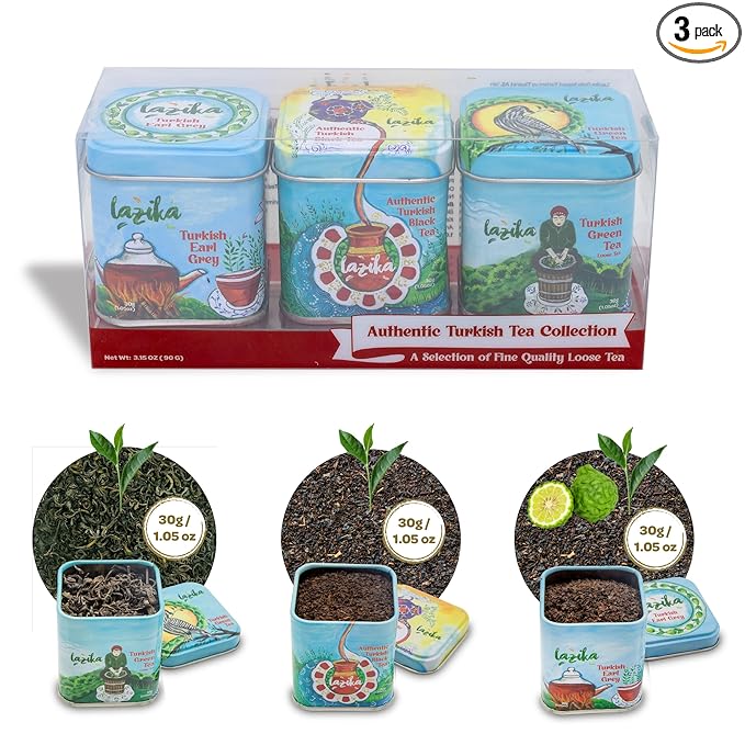 Lazika Loose Leaf Tea Set, Earl Grey, Black and Green Tea Premium Collection, Petite Presentatiton Boxes, Early Harvest, Handcrafted, 3.35 Oz, (Pack of 3)