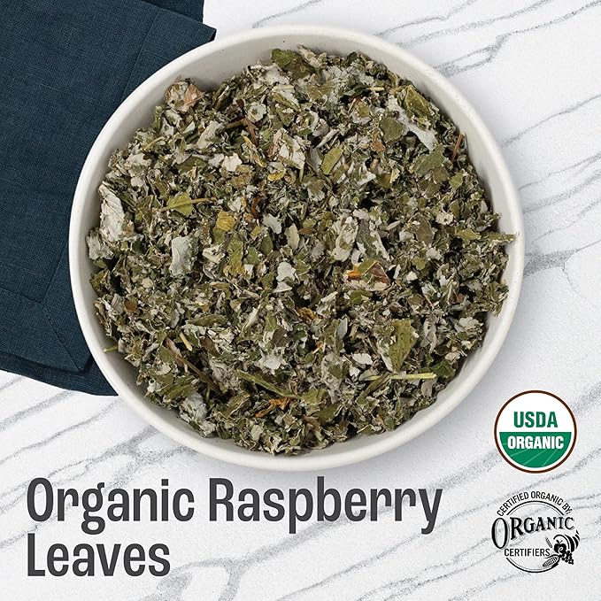J Mac Botanicals, Organic Red Raspberry Leaf, Herbal tea (16 ounce bag 200+ cups) cut & sifted dried leaf, pack of 2