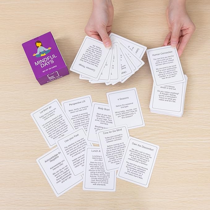 100 Mindful Days - Daily Mindful Activity Cards – Self-Care & Gratitude Prompts for All Ages | Portable Travel Deck for Mental Wellness, Focus & Stress Relief