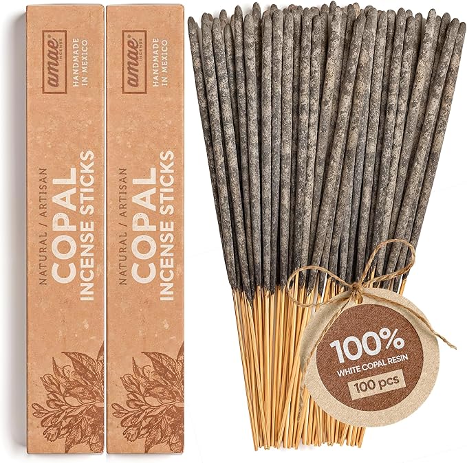 Authentic 100% White Copal Incense Sticks - Thick, Natural Mayan Resin for Spiritual Practices, Meditation, Yoga, Cleansing, Relaxation - Smooth Burning, Long Lasting, Handmade in Mexico - 100 Sticks