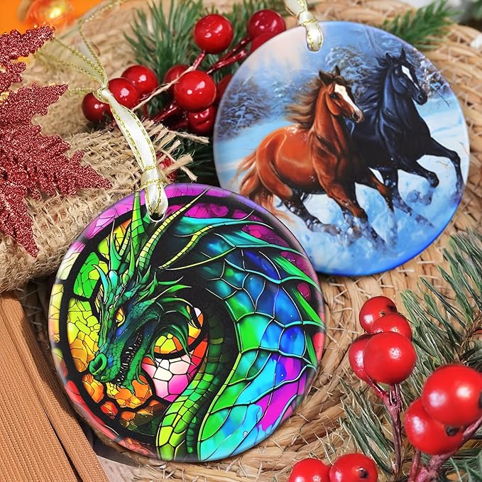 Dragon Ceramic Hanging Ornament - Christmas Tree Decor - Gifts for Dragon Lovers