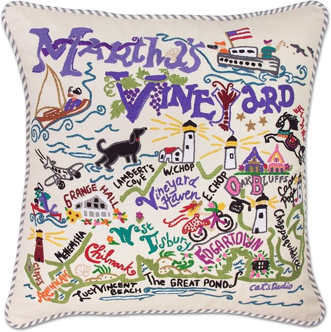Catstudio Martha's Vineyard Embroidered Decorative Throw Pillow