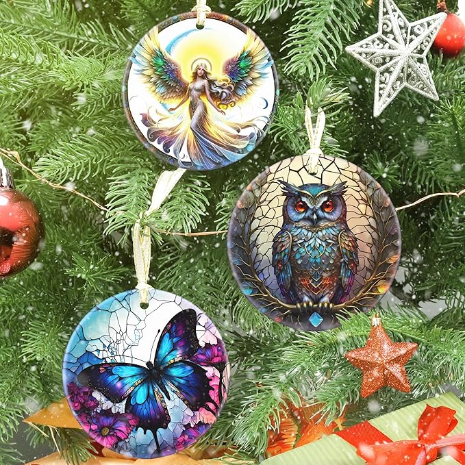 3.5 Inch Ceramic Owl Christmas Ornament - Hanging Owl Decor for Christmas Tree, Gifts & Holiday Presents