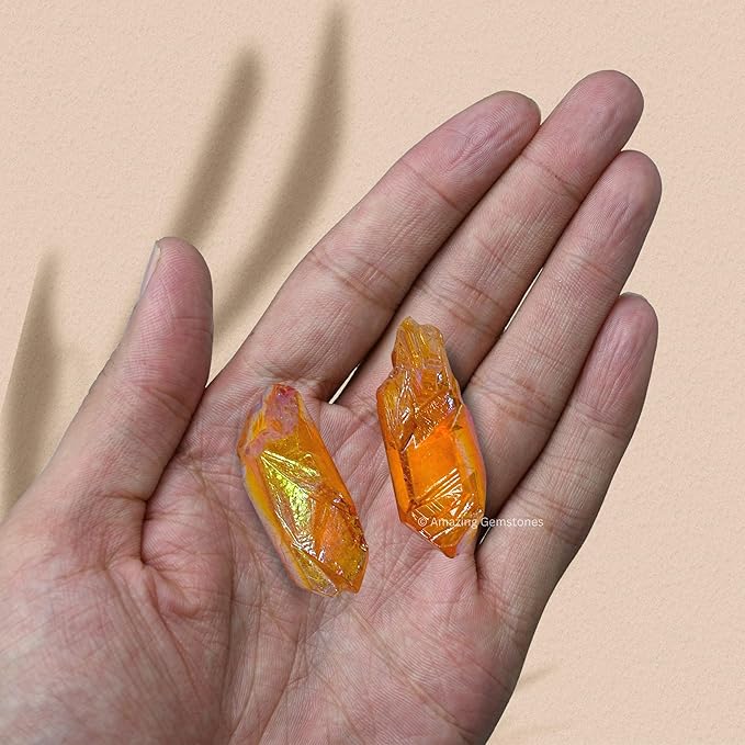 Amazing Gemstone 2 Pieces Tangerine Aura Quartz Raw Pencil Points Crystals and Healing Stones, Natural Rocks for Meditation and DIY Raw Point Stones and Crystals