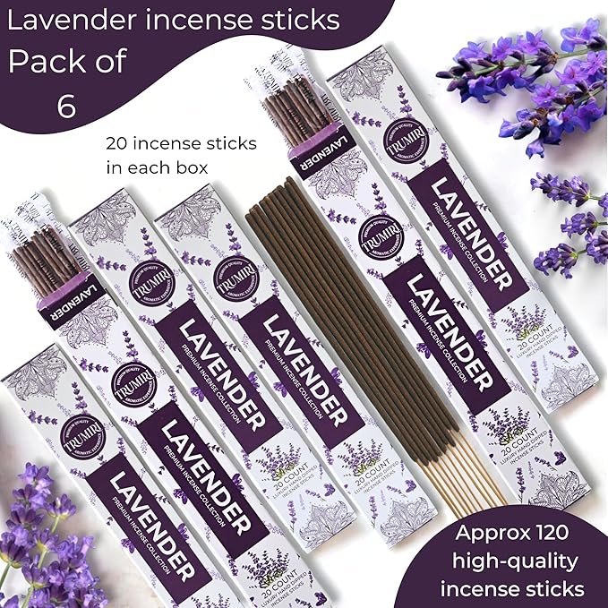 Lavender Incense Sticks - Incienso de Lavanda - Total 120 Insence-Sticks - 6 Packs of 20 Insense - Inciensos - Inscents - Natural Non Toxic Ingredients - Incents - Incence - Inscense - Insents