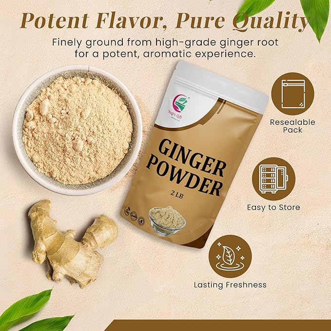 Ginger Powder 2 LB | As Spicy as Fresh Ginger | Flavourful Powdered | 100% Pure and Natural | Great for Baking and Tea | By Yogi’s Gift®