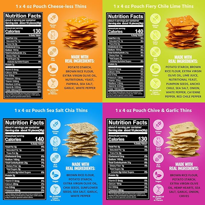 Every Body Eat Snack Thins, Four Flavor Variety Pack, Vegan, Gluten Free and Dairy Free (Pack of 4)