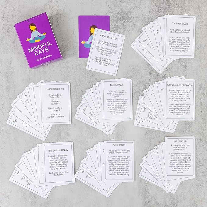 100 Mindful Days - Daily Mindful Activity Cards – Self-Care & Gratitude Prompts for All Ages | Portable Travel Deck for Mental Wellness, Focus & Stress Relief