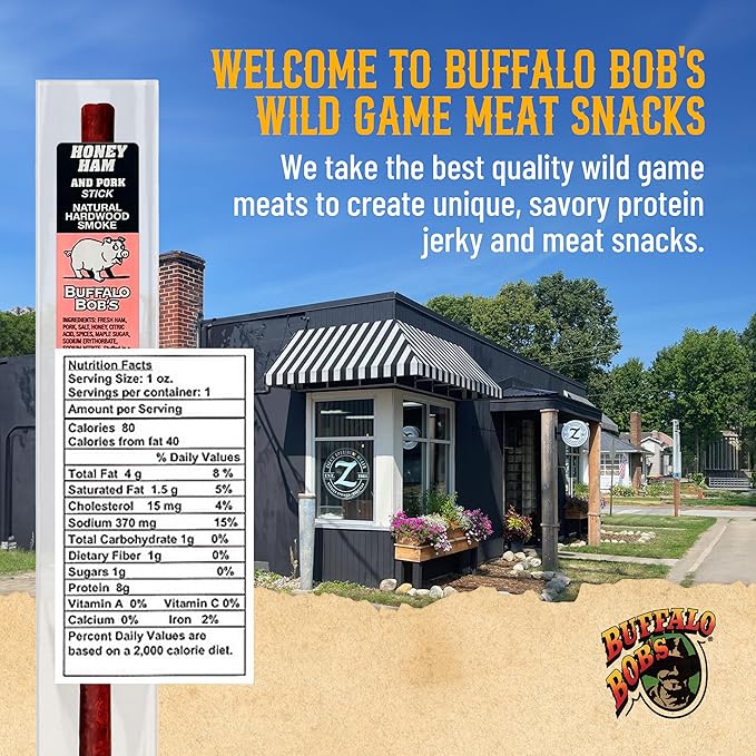 Buffalo Bob's Wild Game Meat Snack Stick - Honey Ham Stick 10 Pack