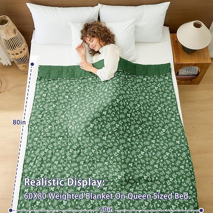 25 lbs weighted blanket Queen Size for Adults (60”x 80”, Forest) Cooling Heavy Blanket for Sleeping Perfect for 240-260 lbs, Winter Thick Breathable Blanket with Premium Glass Bead, Machine Washable