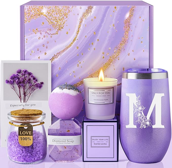 Birthday Gifts for Women Best Friend - Relaxing Lavender Spa Gift Basket, Gifts for Women Who Have Everything, Christmas, Valentine's Day, Galentines Day Gifts, Mothers Day Gifts for Mom Grandma(M)