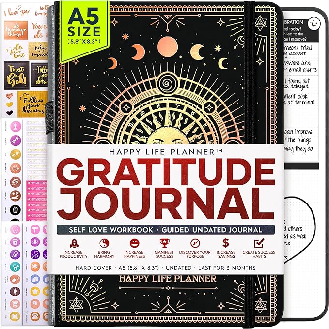 Gratitude Journal for Women & Men - 5 Minute Self Care Journal | 90-Day Undated Daily Planner for Positivity, Affirmations & Manifestation | Guided Mindfulness, Reflection | Vision Board + Stickers