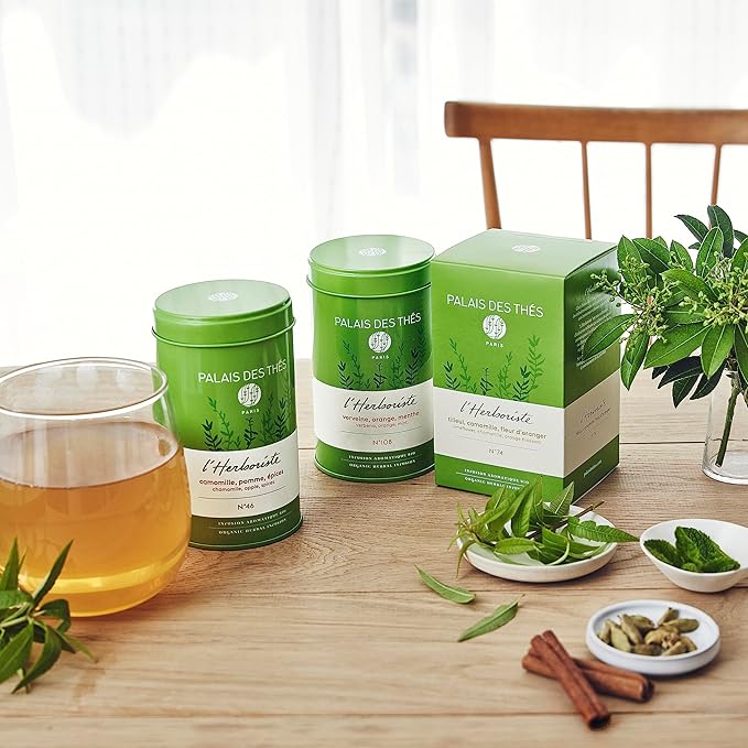 Palais des Thés - Organic L'Herboriste N°119 - Herbal Tea with Turmeric, Licorice & Verbena - Premium Tea Bags, Serves 20 Cups