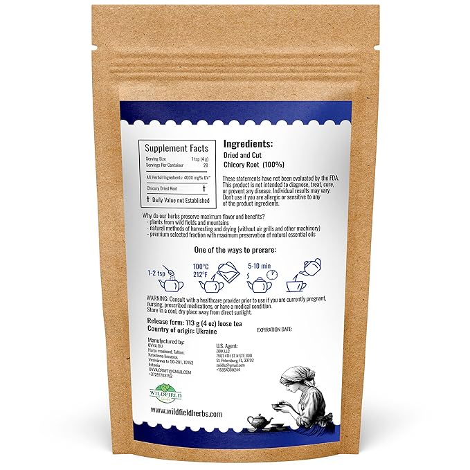 4 oz. Tea Chicory Root Tea Herbal (Cichorium Intybus) - 113g Сhickory Root Herb Achicoria