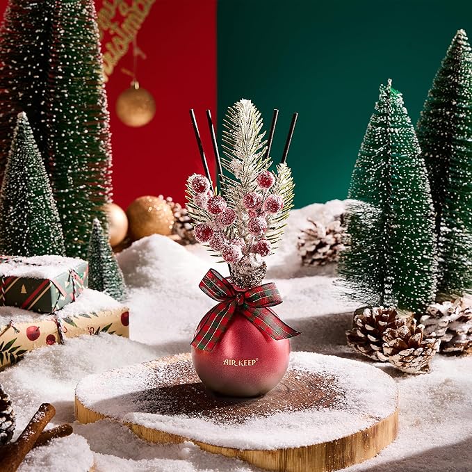 Airkeep Reed Diffuser Set, 5.07 oz(150ml) Apple Cinnamon Christmas Scented Diffuser with 8 Oil Diffuser Sticks, Home Fragrance Essential Oil Reed Diffuser for Home Room Bathroom Shelf Decor