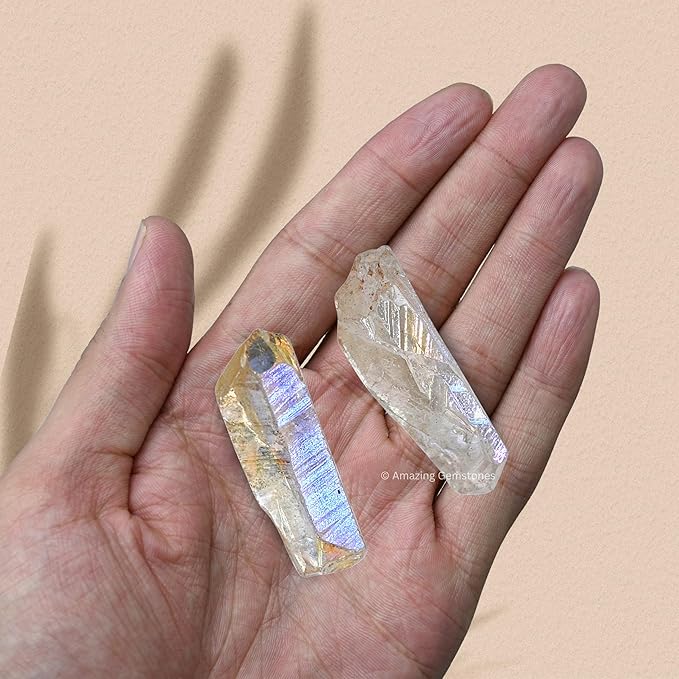 Amazing Gemstone 2 Pieces Angel Aura Quartz Raw Pencil Points Crystals and Healing Stones, Natural Rocks for Meditation and DIY Raw Point Stones and Crystals