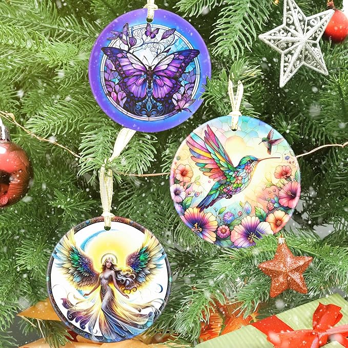 Hummingbird Ceramic Christmas Ornament, 3.5 Inch Hanging Decor for Christmas Tree, Gift Exchange Present