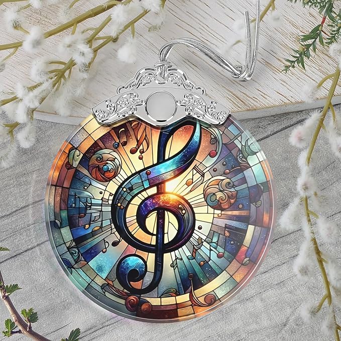 Christmas Ornament, 2025 Ornaments for Christmas Tree, Stained Glass Hanging Ornament, Holiday Ornaments, Unique Gift Idea - Musical Note