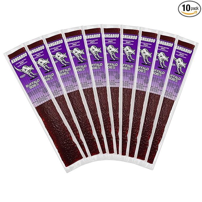 Buffalo Bob's Wild Game Meat Snack - Kangaroo with Beef and Pork Jerky 10 Pack
