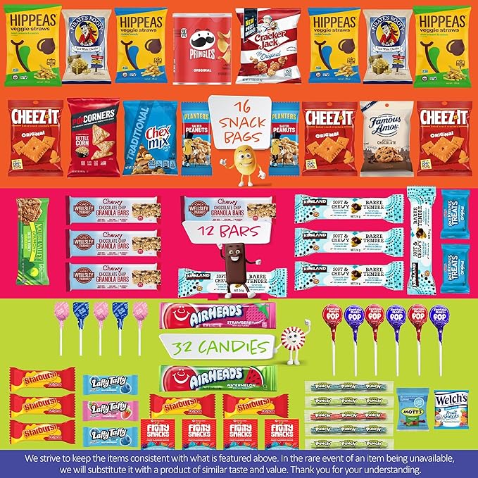 I AM Snacky - Haloween Trick or Treats Snack Box Variety Pack Care Package + Greeting Card - SNACKY'S SOCIAL SAMPLER (60 Count) Birthday Sweet Treats Gift Basket, Candies Chips, Food Assortments