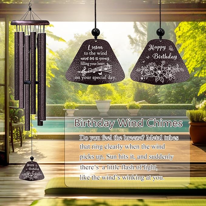 Birthday Gifts for Women/Men, Happy Birthday Decorations 32” Wind Chimes Outside, Wind Chimes for Mom Her Bestie Coworker Friend