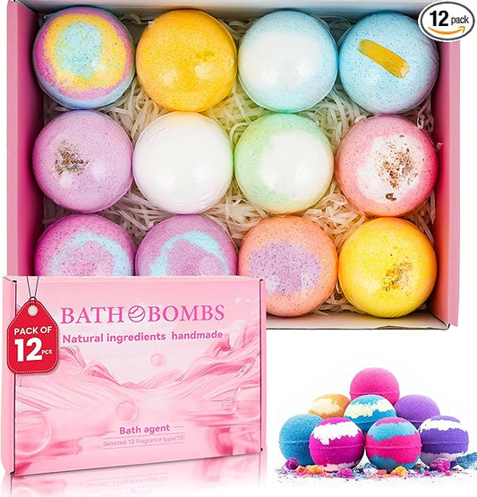 Bath Bombs for Women Pack of 12 Handmade for Women Gift Set, All Natural with Essential Oils, Shea Butter & Luxurious Bubbles - Relaxing Bath Bombs for Adults, Spa Fizzies, Moisturizing Bath Balls