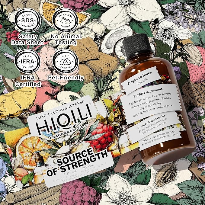 HIQILI Source of Strength Fragrance Oil for Diffuser, DIY Perfume, Candle, Soap Making, Long Lasting Crisp & Refreshing Scents - 1 Fl Oz