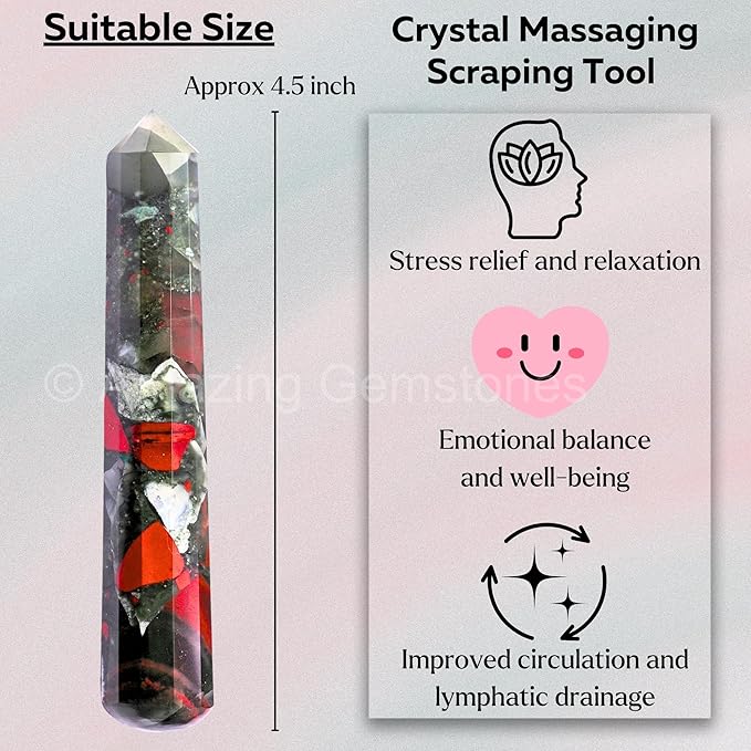Amazing Gemstone African Bloodstone Crystal Wand Massage Stick - Pelvic Wand Gua Sha for Adults - Crystals and Healing Stones Massage Wands for Adults Gifts (Pointed)