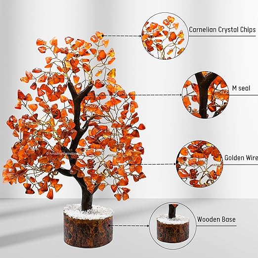 Amazing Gemstone Crystals and Healing Stones Birthday Gifts for Women - Carnelian Crystal Tree of Life Home Decor Stocking Stuffers, Bookshelf, Room, Meditation Gift for Mom, Unique Birthday Gifts