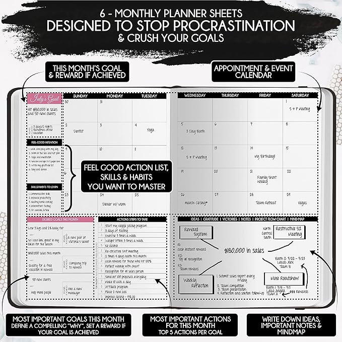 Adhd Daily Planner - A Self Care Personal Gratitude Journal to Increase Productivity and Success in Life & Work, Weekly & Monthly Undated Planner for Women and Men, Vision Board & Organizer + Stickers