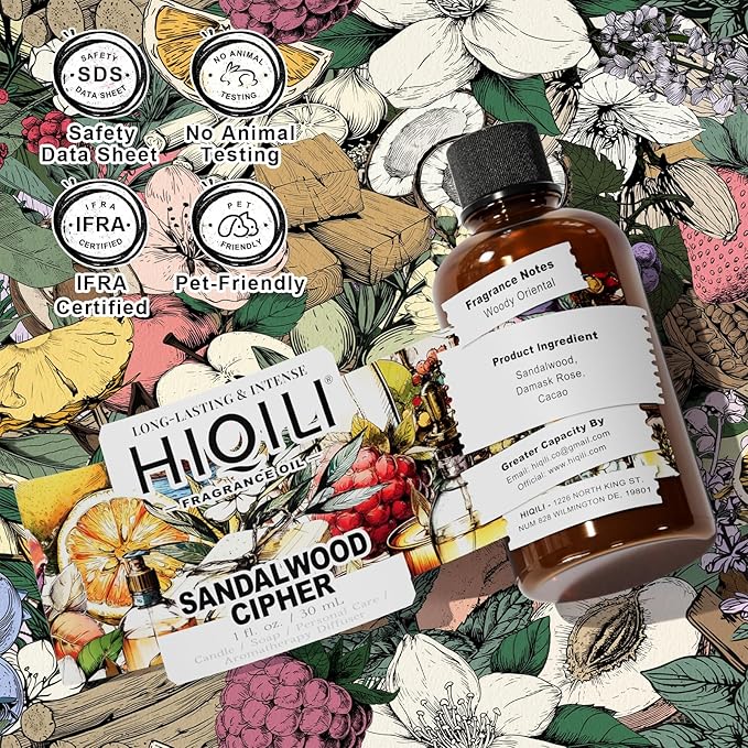 HIQILI Sandalwood Cipher Fragrance Oil for Diffuser, Inspired by Srge-L.tens StalMajus-cvle, Candle & Soap, Perfume & Body Oil Making- Have Gourmand Notes, Long-Lasting- 1 Fl Oz