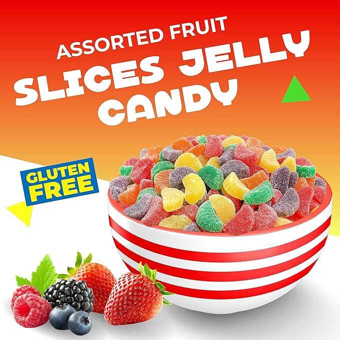 Fruit Slices Candy | 2 Pound Bulk Bag | Assorted Sugar Coated Jelly Candies in Strawberry, Orange, Lemon, Grape, Apple Flavors | Old Fashioned Fruit Chews Candy