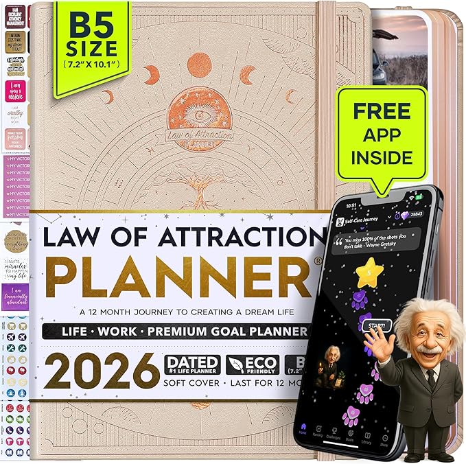 2026 Planner Weekly and Monthly | Law of Attraction Planner with Panduo App | A 12 Month Journey for Productivity, Gratitude & Goal Setting | Includes Foldable Vision Board, Gift Box & Stickers