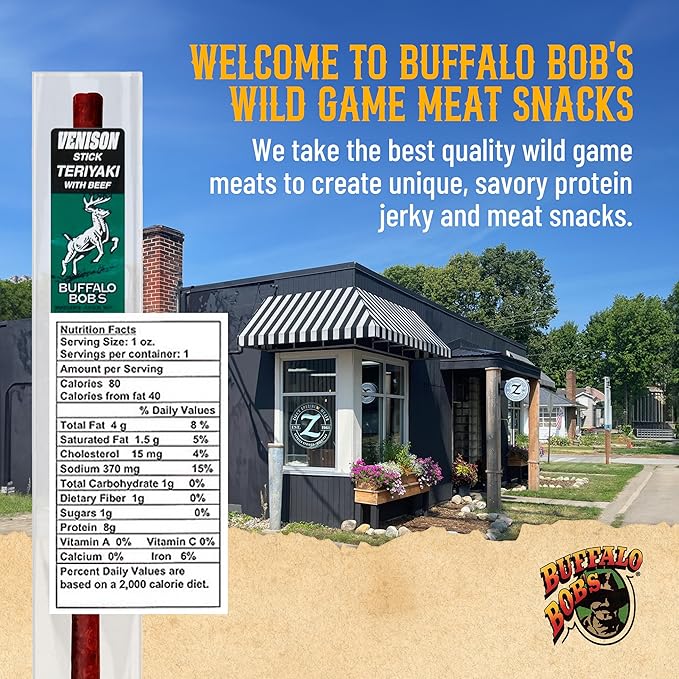 Buffalo Bob's Wild Game Meat Snack Stick - Venison Teriyaki Stick 10 Pack