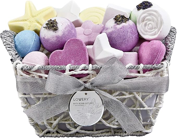 Bath Bombs Gift Set for Women, 17 Large Bath Fizzies in Assorted Colors, Shapes & Scents, Bath and Body Spa Set with Shea & Coco Butter, Ultra Rich Spa Set in Handmade Weaved Basket