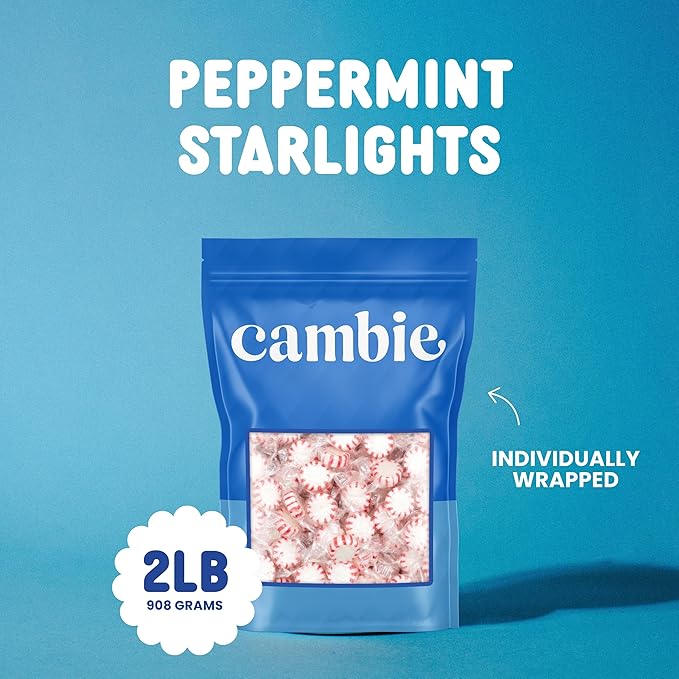 Cambie Peppermint Candy - 2 lbs of Mints Individually Wrapped, Perfect For After Dinner Mints, For Home, Restaurant or Office Candy, Bright Red & White Swirl