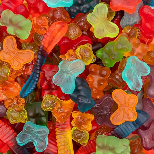Gummy Candy Mix | 2 Pound Variety Pack | Gummy Worms, Bears, Butterflies, 3D Bears, 3D Dinosaurs | Assorted Fruit Flavors for Party Favors, Goody Bags, and Kids' Events
