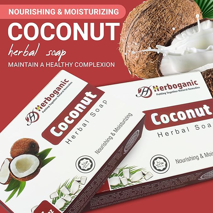 HERBOGANIC Coconut Herbal Soap | Pack of 6 of 5oz soap Bar | Ideal for Men and Women, Soothing and Nourishing Soap for Moisturization