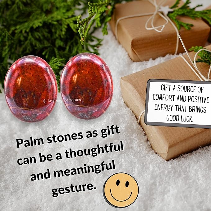 Amazing Gemstone Red Jasper Hematite Crystals and Healing Stones - Large Palm Stone Crystals Piedra - Crystal for Good Luck, Positive Energy, Meditation - Unique Stocking Stuffers Birthday Gifts