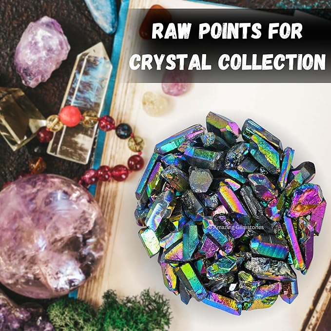 Amazing Gemstone 2 Pieces Titanium Aura Quartz Raw Pencil Points Crystals and Healing Stones, Natural Rocks for Meditation and DIY Raw Point Stones and Crystals