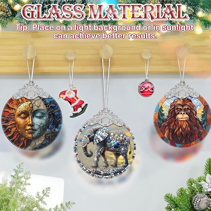 Christmas Ornament, 2025 Ornaments for Christmas Tree, Stained Glass Hanging Ornament, Holiday Ornaments, Unique Gift Idea - Elephant