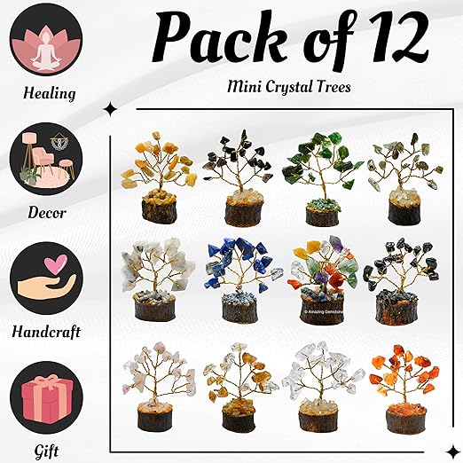 Amazing Gemstone Crystals and Healing Stones Birthday Gifts for Women - Set of 12 Crystal Tree of Life Home Decor Stocking Stuffers, Bookshelf, Room, Meditation Gift for Mom, Unique Birthday Gifts