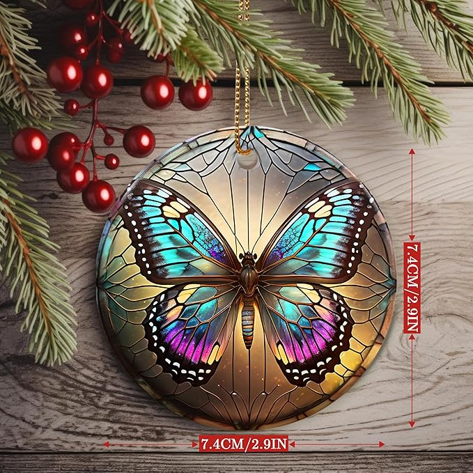 Colorful Ceramic Butterfly Christmas Ornament for Tree, Holiday Decor, Butterfly Lovers Gifts, Christmas Ornament Gift Ideas