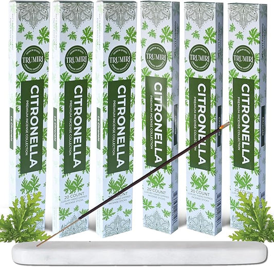 Citronella Incense Sticks for Outdoor Camping - Total 120 Insence-Sticks - 6 Packs of 20 Insense - Inciensos - Inscents - Natural Non Toxic Ingredients - Incents - Incence - Inscense