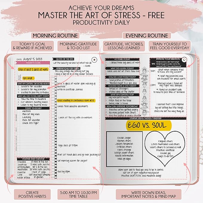 Manifestation Journal - 5 Minute Manifesting & Self Care Journal | 90-Day Undated Daily Planner for Positivity, Affirmations & Gratitude | Guided Mindfulness, Reflection | Vision Board + Stickers