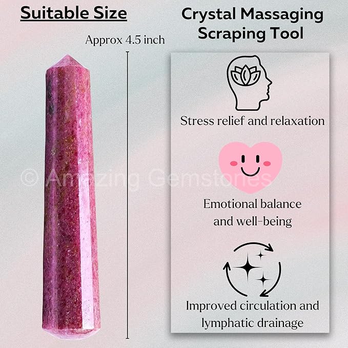 Amazing Gemstone Rhodonite Crystal Wand Massage Stick - Pelvic Wand Gua Sha for Adults - Crystals and Healing Stones Massage Wands for Adults Gifts (Pointed)