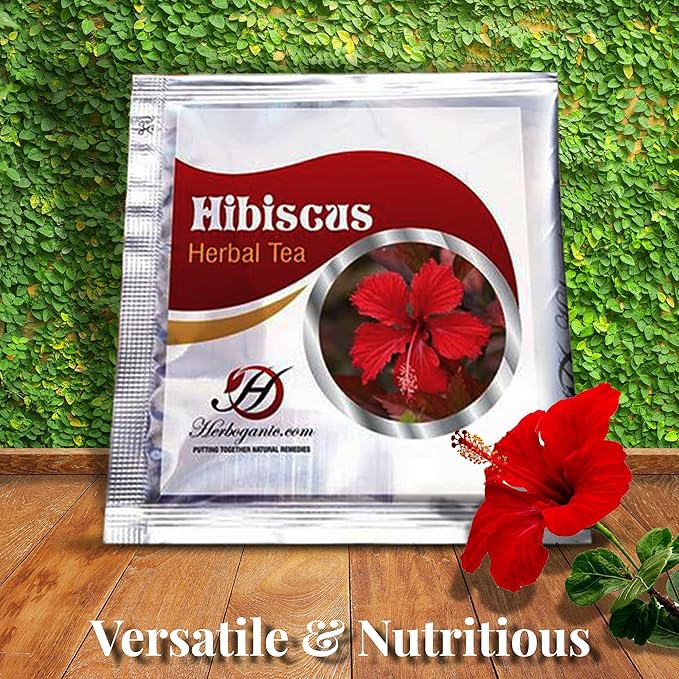 HERBOGANIC Hibiscus Herbal Tea - Digestion and Immune Support | Refreshing and Delicious Blend | Natural Ingredients | 20 Tea Bags