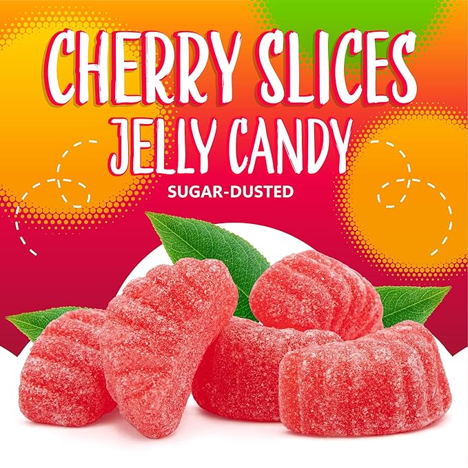 Cherry Slices Jelly Candy | 2 Pound Bag | Soft Sugar Dusted Fruit Slices with Classic Cherry Flavor | Fruit Jellies for Candy Buffets, Decoration, and Party Favors